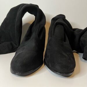 Slayer Suede Over the Knee Soft Block Heel Tie Top Boots Size 11 in black